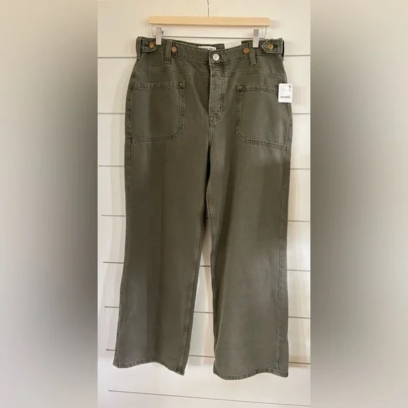 Free People Olive Green Wide-Leg Pants - Picture 6 of 8